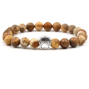 Donna uomo argento animali orsi zampa braccialetti con ciondoli 8MM occhi di tigre naturali braccialetti con perline di agata Howlite