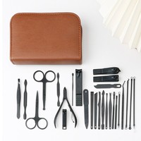 Ensemble de manucure Kit de coupe-ongles professionnel 26 pièces Kit de manucure en acier inoxydable Outils de soin des ongles avec étui de voyage luxueux