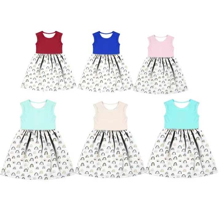 Yihong Beauty Comfortable O-neck And A-lineskirt Sleeveless Sky Blue Color Dress For Baby Girl