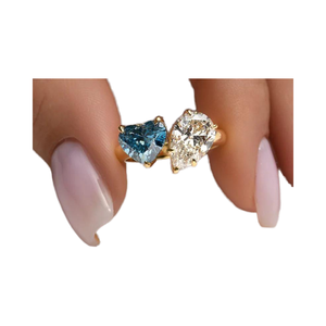 Anillo de Bodas de lujo con diamantes cultivados en laboratorio de corte brillante redondo de 3 quilates, oro blanco de 14K, Color M, VVS2, claridad, chapado en rodio, Toi Et Moi - Product Image 1