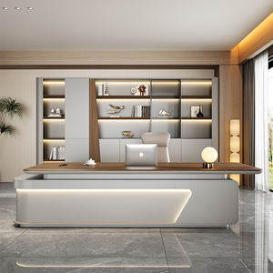 Ensemble de mobilier de bureau moderne, écologique et durable en MDF pour PDG et directeur, comprenant un bureau de direction en L et une chaise de bureau - Product Image 2