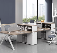 Bureau de bureau ergonomique pour 4 personnes, plan ouvert, postes de travail de bureau avec armoire