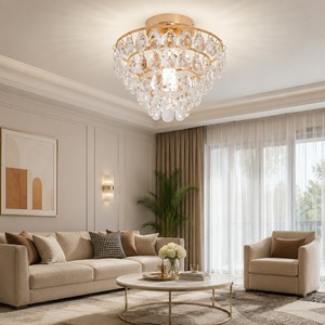 Low MOQ Modern Round Crystal <b>Ceiling</b> <b>Light</b> for Corridor Silver Crystal <b>Ceiling</b> Chandelier Lamp for Living Room Kitchen Decor - Product Image 2