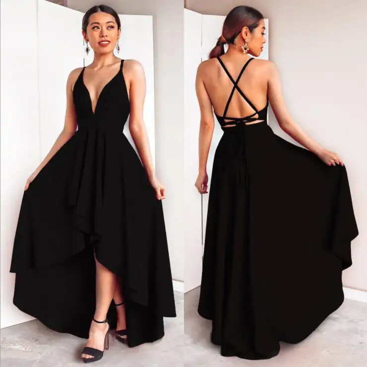 2021 Summer New Trend Woman Fashion Sexy Long Elegant Plus Size Maxi 100% Cotton V-Neck Women Evening Black Dresses For Party