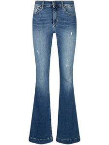 Pantalon en jean en denim de haute qualité pour femmes taille haute évasé respirant Style Vintage coupe ajustée délavé pour toute la taille solide - Product Image 4