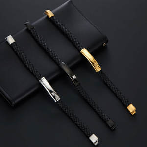 Pulsera y brazalete de moda para hombre de acero inoxidable 316L antideslustre, chapado en oro de 14K y 18K, espacios en blanco grabables para pulseras de hombre - Product Image 1