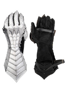 Guantes de Acero Medievales Premium con Acabado Pulido, Construcción Remachada y Detalles Cosidos, Armadura Decorativa para Manos de Caballero - Product Image 1