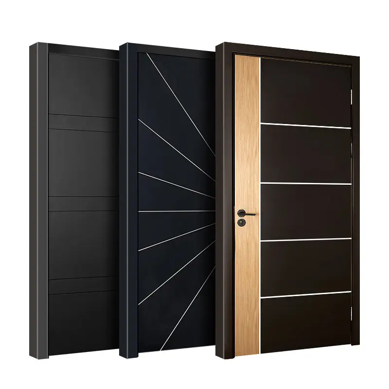 Melamin permukaan kayu bingkai Aluminium perlengkapan proyek kayu kamar tidur pintu Interior ruang melamin pintu kayu padat