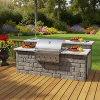 Cuisine extérieure de jardin haut de gamme, moderne, luxueuse, résistante à la rouille, durable, entièrement en acier inoxydable, barbecue à gaz encastré 4 brûleurs latéraux