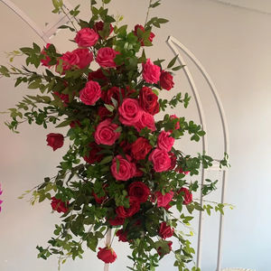 D-FR160 Camino de Mesa de Flores Rosadas para Boda al por Mayor, Camino de Mesa de Flores Verdes, Camino de Mesa de Rosas Artificiales de Seda para Decoración - Product Image 1