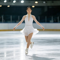 Robe de patinage artistique blanche à col halter et col en V, manches longues en maille, jupe ornée de strass pour enfants et filles, idéale pour les spectacles sur scène