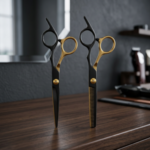 Ciseaux de coiffure professionnels de qualité supérieure, durables, style japonais, construction en acier inoxydable, lame à pointe arrondie, manche moyen - Product Image 1