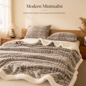 Ensemble de couvertures en polaire Sherpa à carreaux gris, 3 pièces, épaisses, chaudes, réversibles - Product Image 2