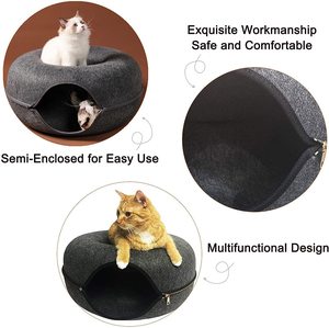Tempat Tidur Kucing Peekaboo Terbuat dari Kain Felt yang Besar, Dapat Dicuci dengan Tangan, Dapat Dilepas, untuk Dalam Ruangan, Padat, Bernapas, Warna Abu-abu/Hitam, untuk Bermain dan Menggaruk - Product Image 4