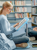 Support de tablette ergonomique pour enfants SAIJI, léger, pliable, blanc et bleu, support de lecture pour livre, pour l'étude, la voiture, le lit