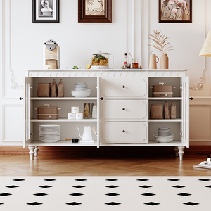 <span class=keywords><strong>Buffet</strong></span> de rangement en bois <span class=keywords><strong>blanc</strong></span> sur mesure OEM avec portes en verre cannelé et étagères réglables, style ferme, pour salle à manger et salon - Product Image 1