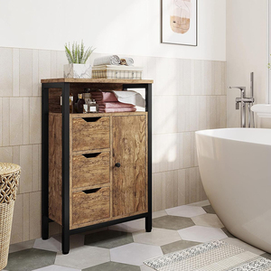 Organisateur industriel autoportant en bois armoire de sol de salle de bain avec étagère réglable tiroirs de rangement pour le salon - Product Image 3
