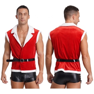 Mens <b>Velvet</b> Santa Vest Costume Faux Fur Collar Belt Lace Up Faux Leather <b>Shorts</b> Christmas Party Coat Tops Custom - Product Image 2