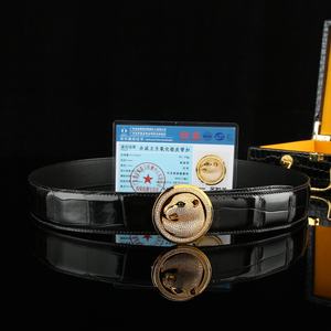 Men's Luxury 100% Crocodile Genuine Leather <b>Belt</b> 24k <b>Gold</b> Plated Leopard Head Diamond Buckle Hand Set Diamond Buckle - Product Image 4