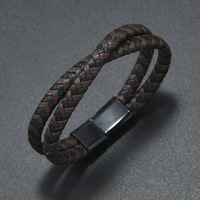 Bracelet en cuir pour homme, double tressage, bleu et marron, en cuir PU, avec fermoir magnétique, bracelet pour homme, mode décontractée, vente en gros