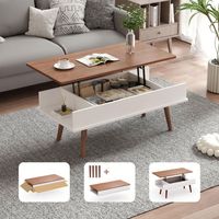 Table basse en bois moderne à grand compartiment de rangement caché, étagère ouverte, design anti-pincement, levage silencieux, vente chaude