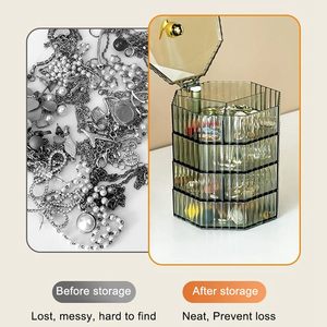 Three Layer Rotating Jewelry Storage Box Organizer <b>Display</b> <b>Case</b> Dustproof Desk Organizer for Home - Product Image 4