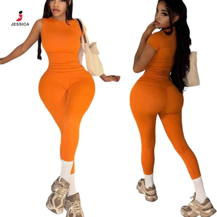 J8455-trendy Solid Color Seamless Legging 2 Piece Set Lady Yoga