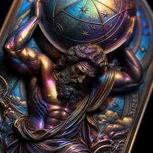 Carte de collection en métal 3D personnalisée à relief mythologique, finition PVD irisée, Zeus <span class=keywords><strong>Atlas</strong></span>, souvenir pour cadeau de luxe et collection - Product Image 2