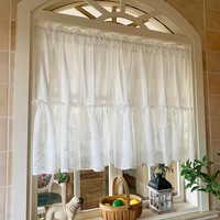 Cortinas de ventana de poliéster con encaje jacquard floral estilo pastoral transfronterizo, cortinas cortas de media altura estilo americano, translúcidas, color café.