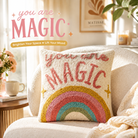Funda de Almohada con Diseño de Letras 'You Are Magic' en Forma de Arcoíris para Habitación Infantil, Sofá Cama, Funda de Cojín Decorativa Boho Tufted para el Hogar