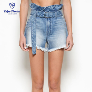 High waist light wash paper bag mom shorts with belt <span class=keywords><strong>Auto</strong></span> - Product Image 2
