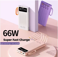 Batterie externe portable 66W Super PD à charge rapide, boîtier coloré, écran numérique, câble de charge intégré, vente en gros
