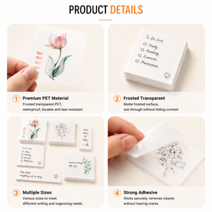 Multi Size Transparent PET Sticky Notes Floral Design Clear Adhesive Waterproof <b>Memo</b> <b>Pads</b> Removable Index Cards for Office Study - Product Image 2