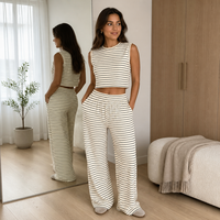 Ensemble deux pièces rayé pour femme Joydressing, haut court sans manches et pantalon large, ensemble décontracté pour la vente en gros