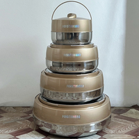 Ensemble de 4 casseroles grande capacité en acier inoxydable noir, chauffe-plats double couche, ensemble de marmites, boîte à lunch en plastique, récipient alimentaire