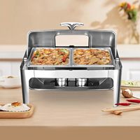 Plat Chauffant Luxe Haut de Gamme 9L en Acier Inoxydable avec Couvercle en Verre pour Service Traiteur et Buffet