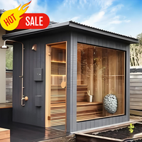 Harga Pabrik Kamar Sauna Kubus Kayu Cedar Merah Solid Modern Mewah untuk Luar Ruangan, Dapat Disesuaikan, Kontrol Cerdas, Jendela Transom 4