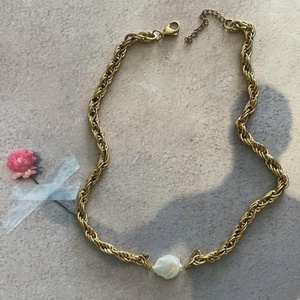Popular <b>Pearl</b> Bead Pendant Stainless Steel Twisted Chain <b>Chocker</b> Necklace for Women Wedding Gold - Product Image 2