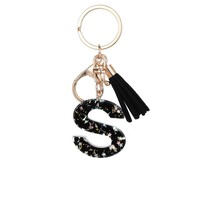 Aanpasbare DIY Epoxyhars sleutelhanger met gouden folie letter alfabet hanger, fruit rechthoek & kattenpatroon ketting, bulk verkrijgbaar