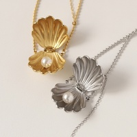 Collier pendentif en coquillage de perles ouvrables avec médaillon vintage Chaîne de chandail en acier inoxydable plaqué or 18 ct Bijoux esthétiques pour femmes