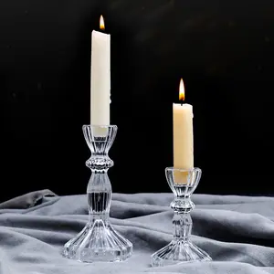 水晶北欧复古透明玻璃水晶烛台荣誉餐桌婚礼和派对