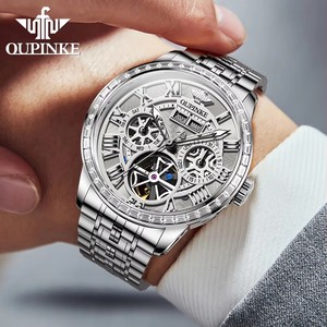 Montre mécanique squelette OUPINKE 3252 pour homme, acier inoxydable, multifonction, lumineuse, étanche, automatique, tourbillon - Product Image 6
