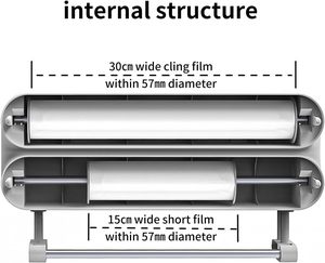 Distributeur de <span class=keywords><strong>film</strong></span> plastique double en aluminium avec coupe-papier magnétique mural pour porte-serviettes en papier pour réfrigérateur, comprend 1 rouleau - Product Image 5