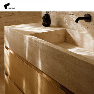 Tostone Vanitytop Travertine persegi panjang Super putih Modern alami untuk pengiriman DDP furnitur kamar mandi praktis dekorasi rumah - Product Image 5