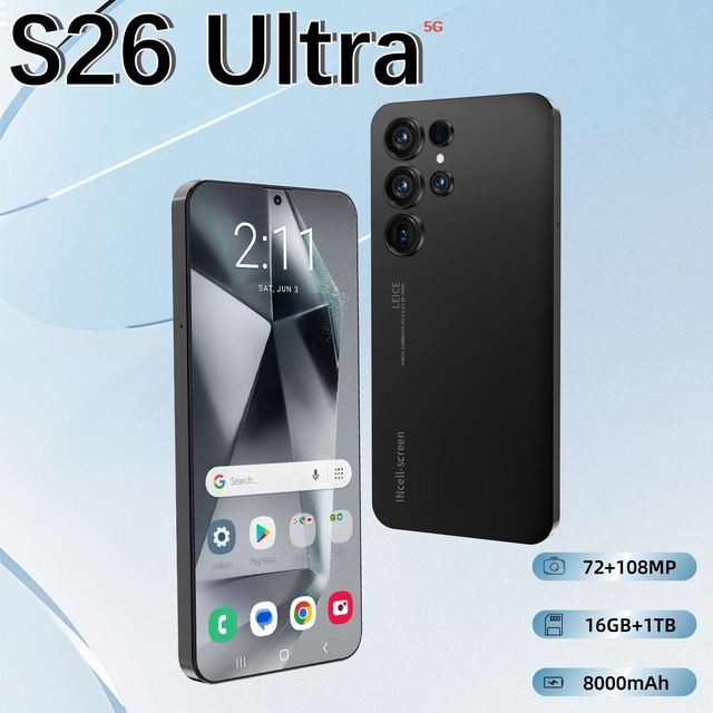 16GB+1TB Deca Core 144Hz FHD S26 Ultra Android Phone 2026 New Best Price 108MP Rear Camera Built-in Pen 5G LTE Dual-SIM 65W
