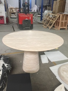 Mesa de comedor de mármol travertino beige redonda de lujo moderna juego de tamaño personalizado para el hogar o el hotel muebles de piedra ensamblados - Product Image 6