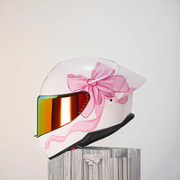Casque de moto intégral blanc avec motif nœud rose et visière colorée pour femmes, idéal pour scooter et conduite urbaine