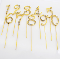 10 pièces/sac alliage strass numérique gâteau Plug-in 0-9 doré saint valentin mariage anniversaire gâteau décoration accessoires