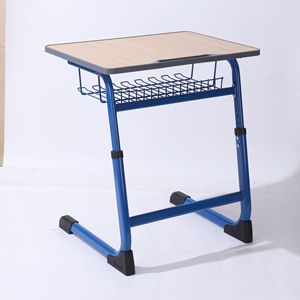 Bureau d'école Lin Ying avec panier de rangement pour élèves du primaire, design moderne et minimaliste, cadre bleu, plateau en bois - Product Image 1