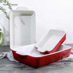 Lot de 3 plats de cuisson durables, grande casserole rouge pour four, ensembles de plats de cuisson rectangulaires en céramique - Product Image 4